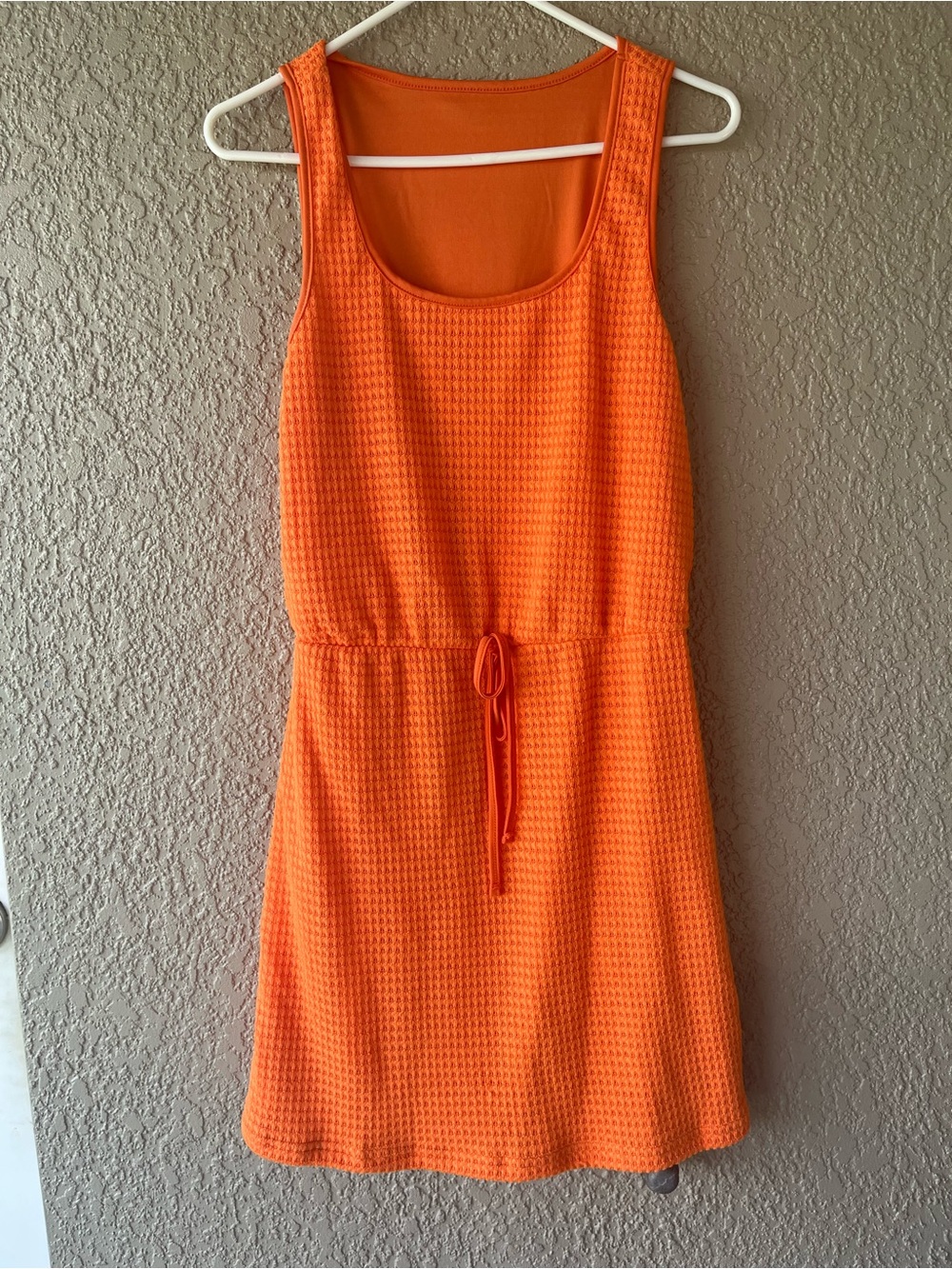 SHEIN Orange Sleeveless Waffle Knit Drawstring Mini Dress